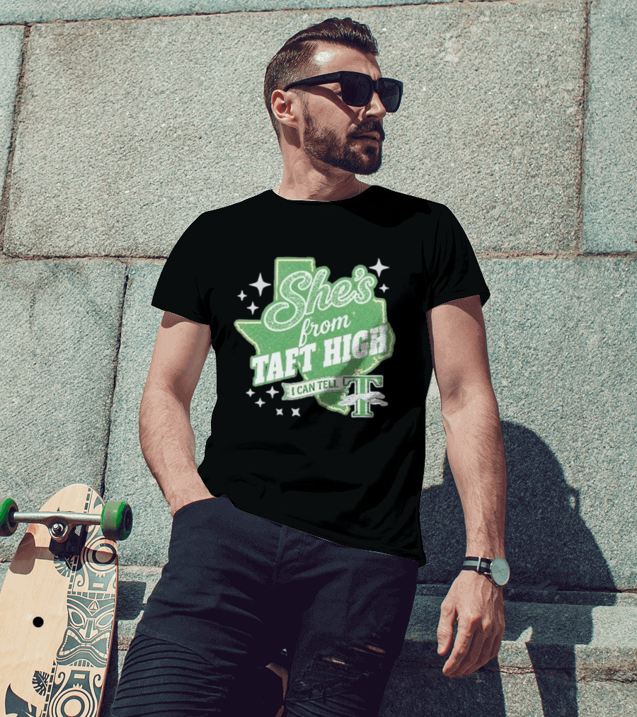 She's From Taft High I Can Tell With Stars And Sparkle Texas Map T-Shirt
