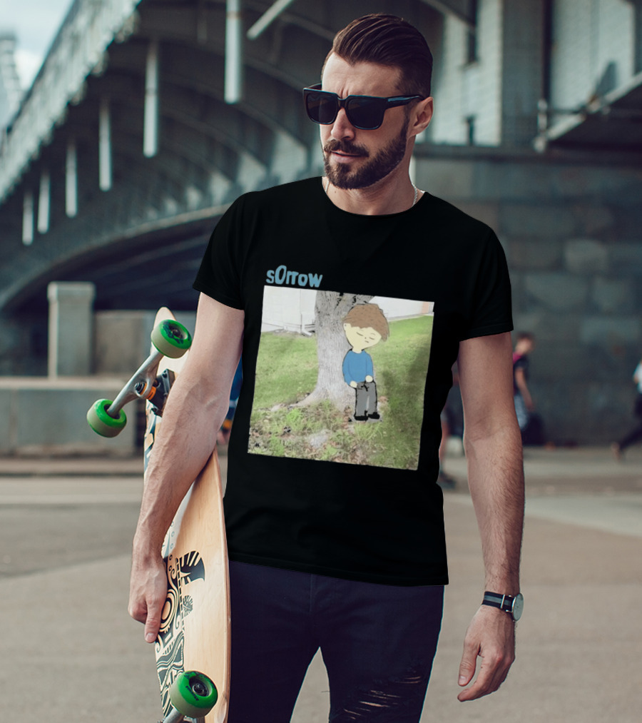 Sorrow Unhappy Sad Boy Leaning Against Tree T-Shirt