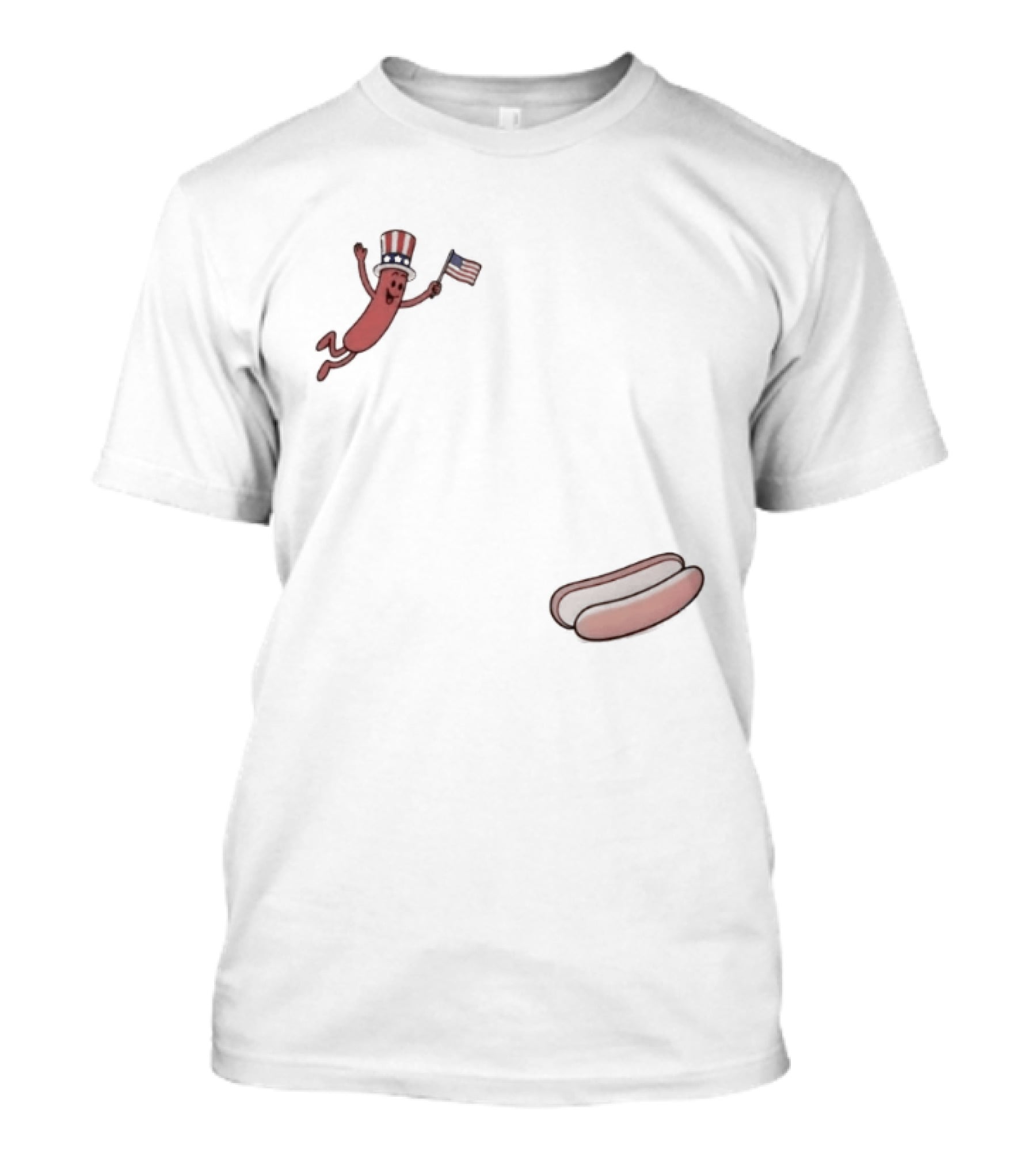 Hot Dog Wearing USA Flag Hat Jumping With American Spirit T-Shirt