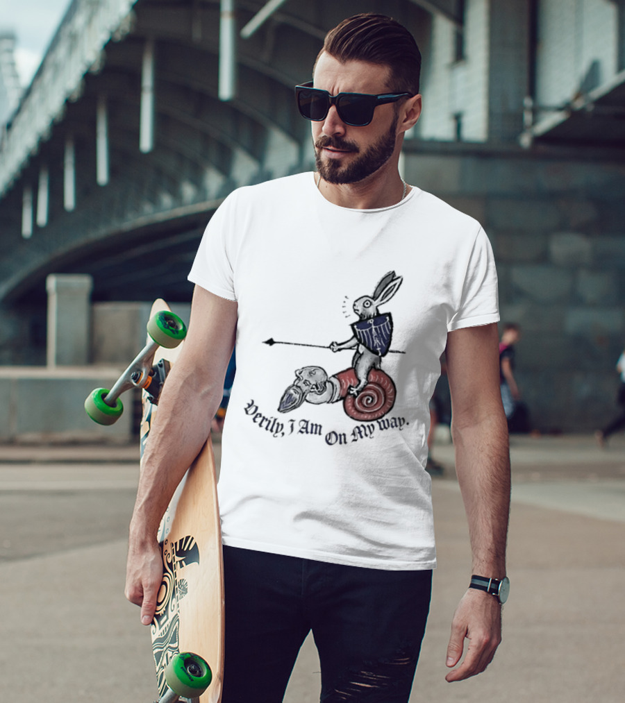 Verily I Am On My Way Knighted Rabbit Snail Medieval Marginalia T-Shirt