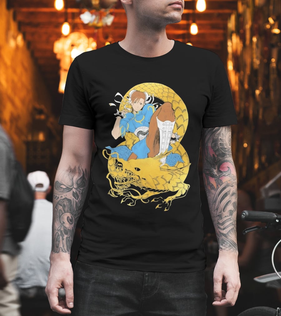 Chun Li Gold Dragon Kick Fighter Blue Outfit Gold Dragon T-Shirt