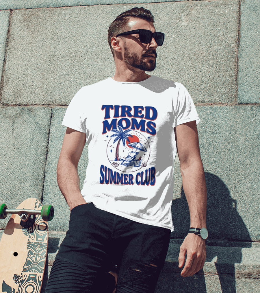 Tired Moms Summer Club Snoopy Beach Relaxation Under Palm Tree T-Shirt