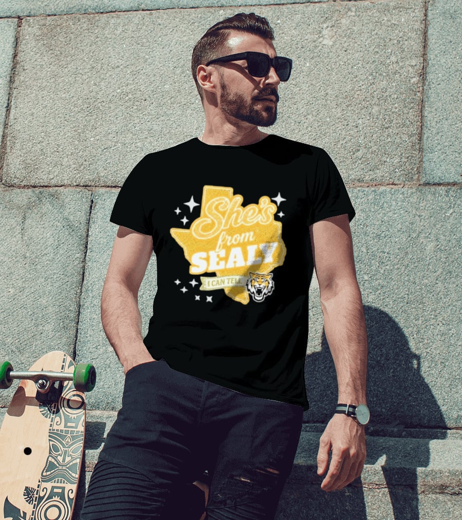 She's From Sealy Texas I Can Tell With Tiger Emblem And Stars T-Shirt