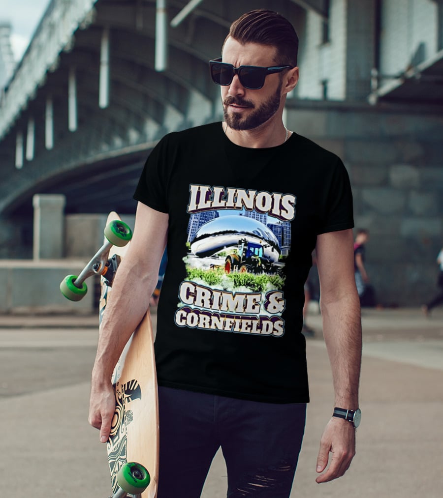 Illinois Crime And Cornfields Chicago Bean Tractor Scene T-Shirt