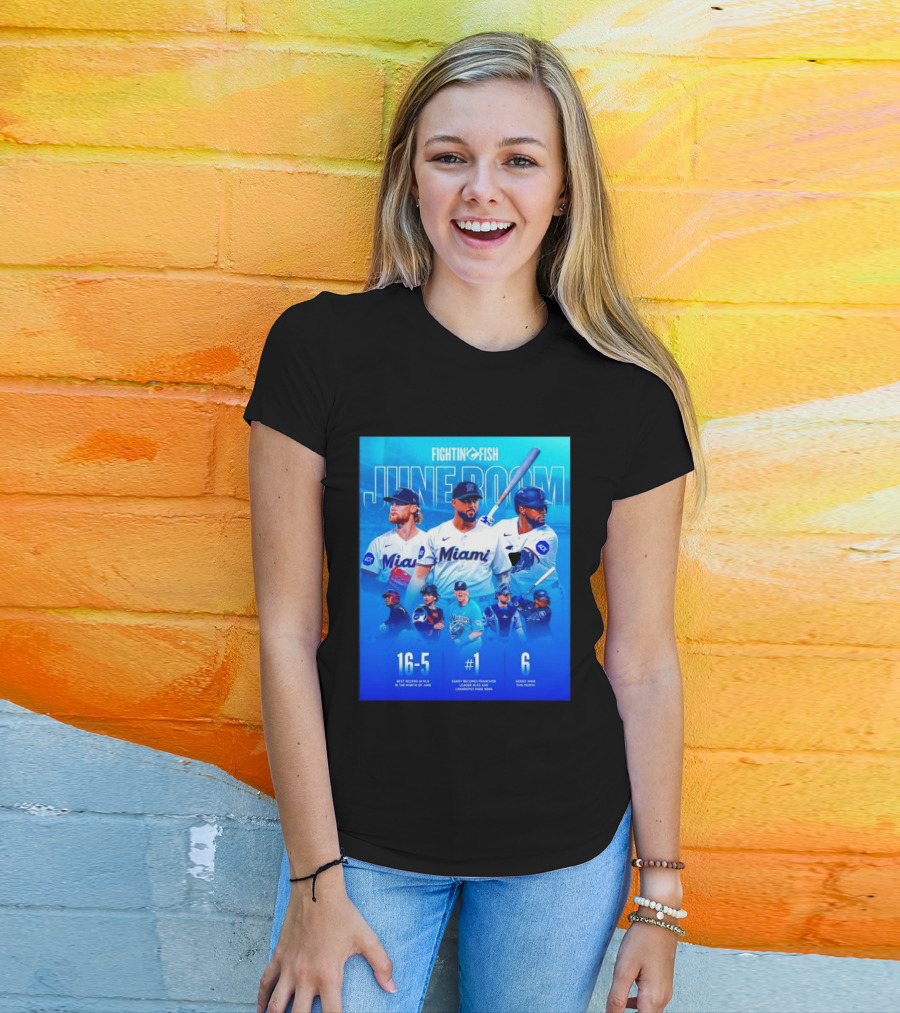 Fighting Fish Miami June Boom Sandy Alcantara Franchise Record T-Shirt