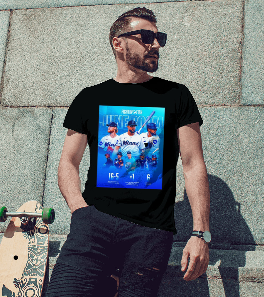 Fighting Fish Miami June Boom Sandy Alcantara Franchise Record T-Shirt