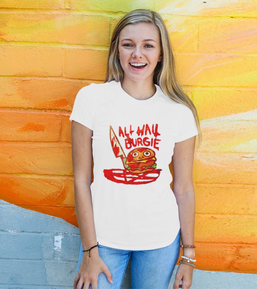 All Hail Burgie Creepy Cute Hamburger Knife Blood Image T-Shirt