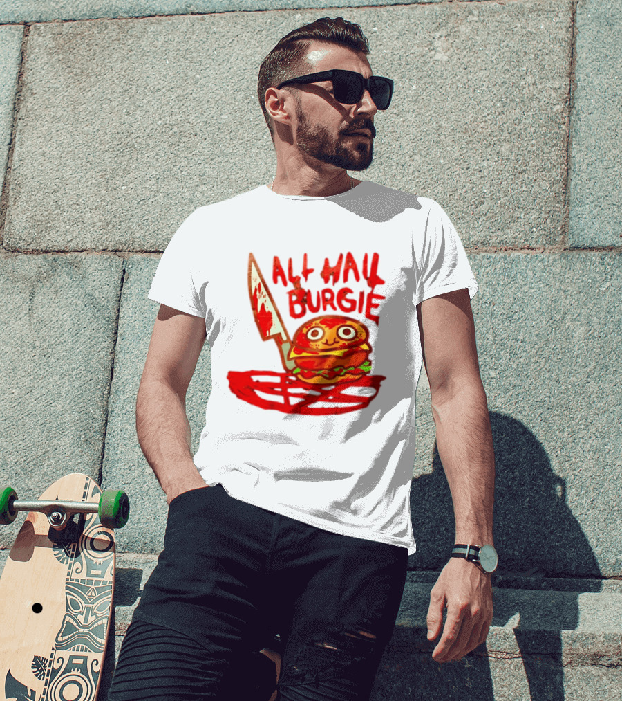 All Hail Burgie Creepy Cute Hamburger Knife Blood Image T-Shirt