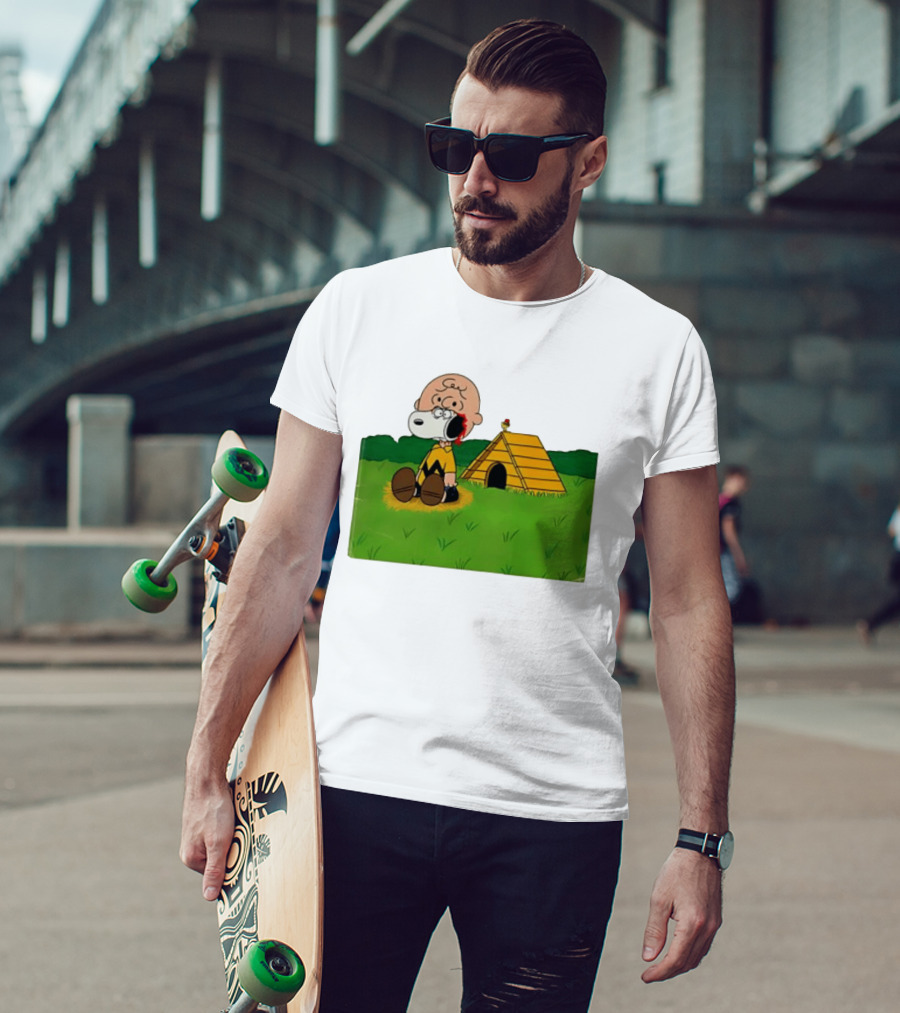 Snoopy Charlie Brown Midsommar Crossover Scene With Doghouse And Woodstock T-Shirt