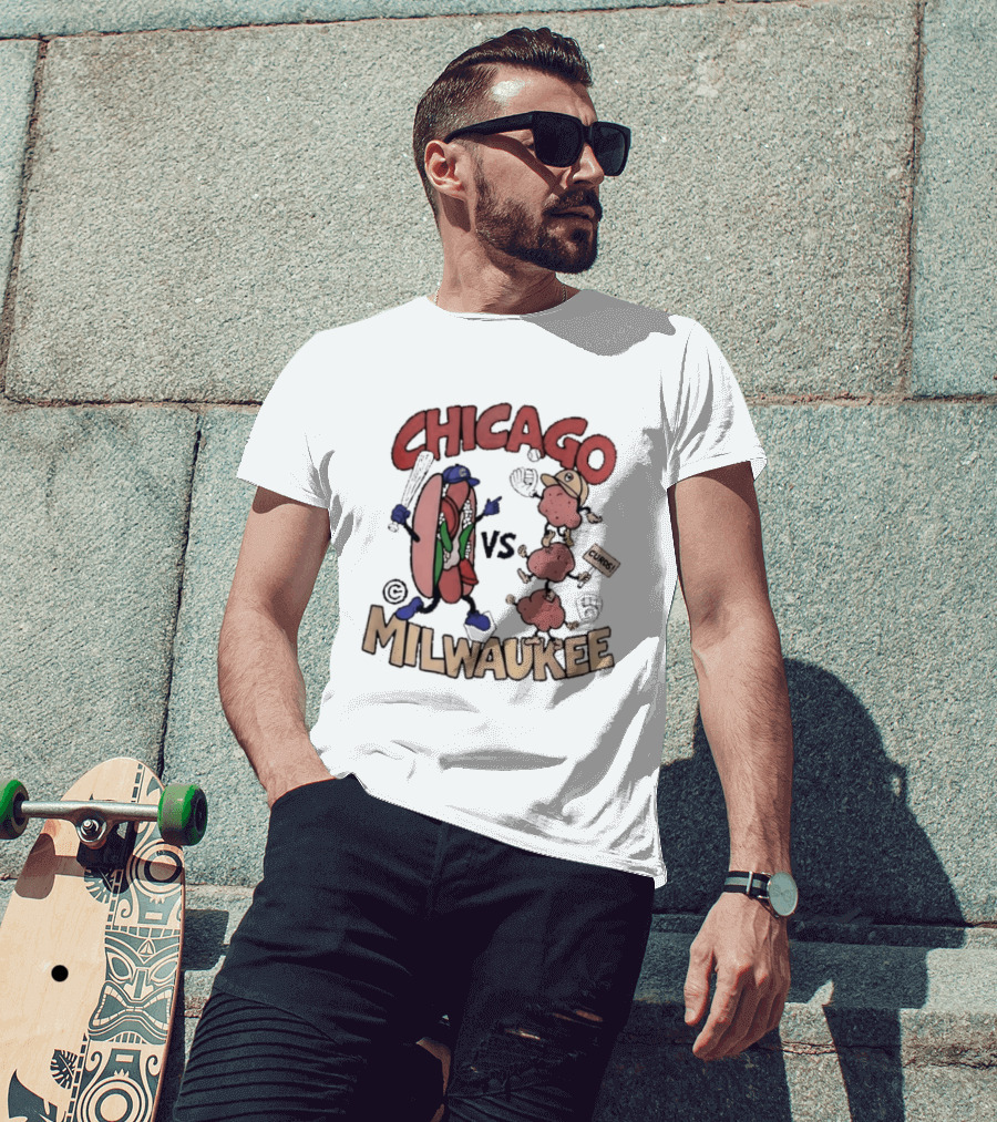Chicago Cubs Vs Milwaukee Brewers Hot Dog Cheese Curds Baseball Battle T-Shirt