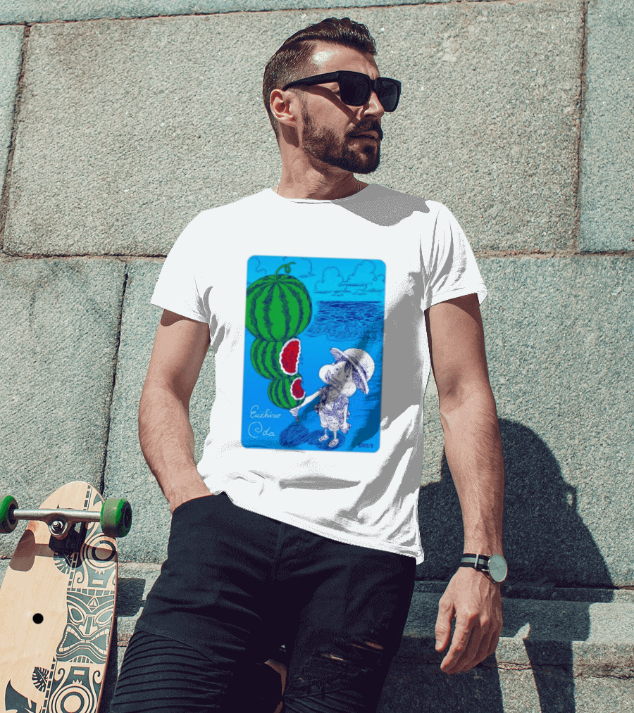 Monkey D Luffy Watermelon Eating Art By Eiichiro Oda One Piece Ocean Scene T-Shirt