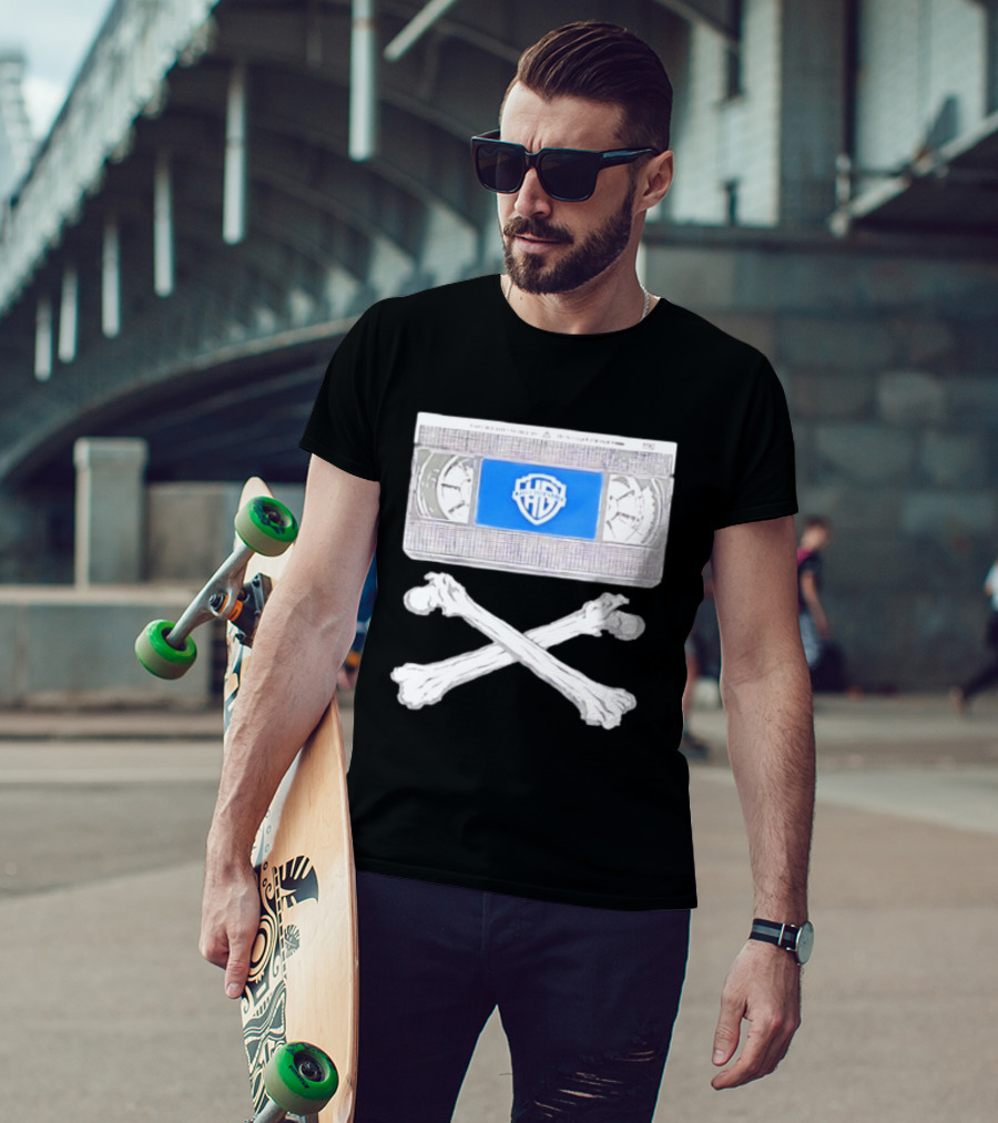 Warner Brothers VHS Tape Crossbones Skull T-Shirt