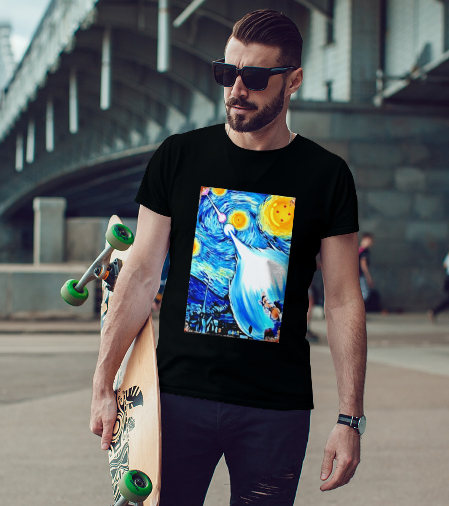 Goku Dragon Ball Z Kamehameha Wave Van Gogh Starry Night Fusion T-Shirt