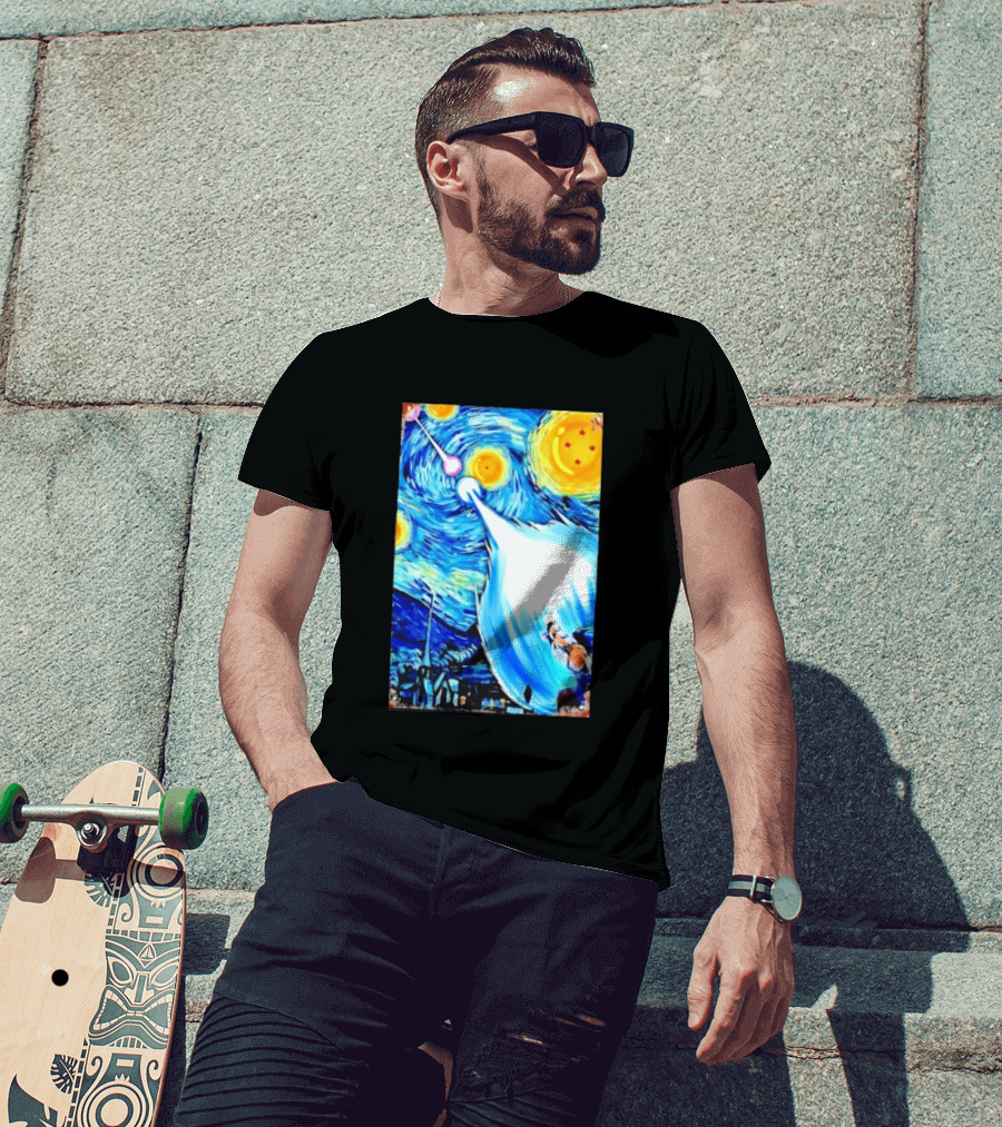 Goku Dragon Ball Z Kamehameha Wave Van Gogh Starry Night Fusion T-Shirt