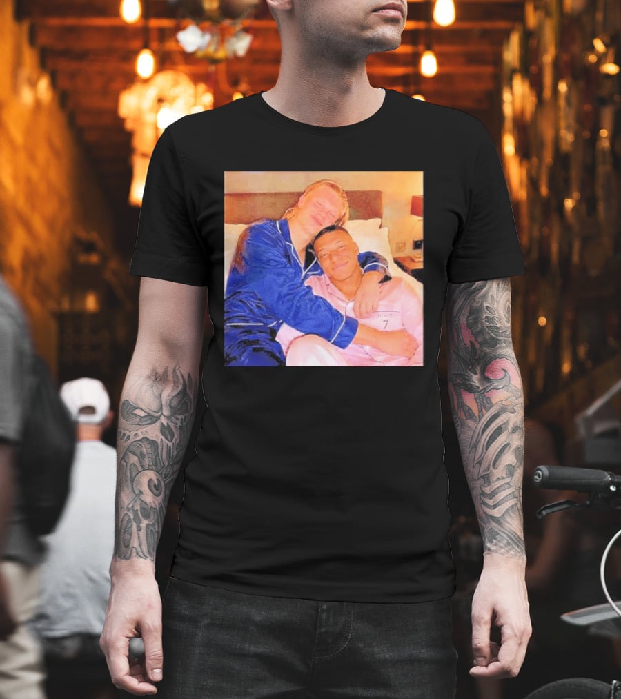 Kylian Mbappé Erling Haaland Pajama Party Soccer Stars Relaxing Together T-Shirt