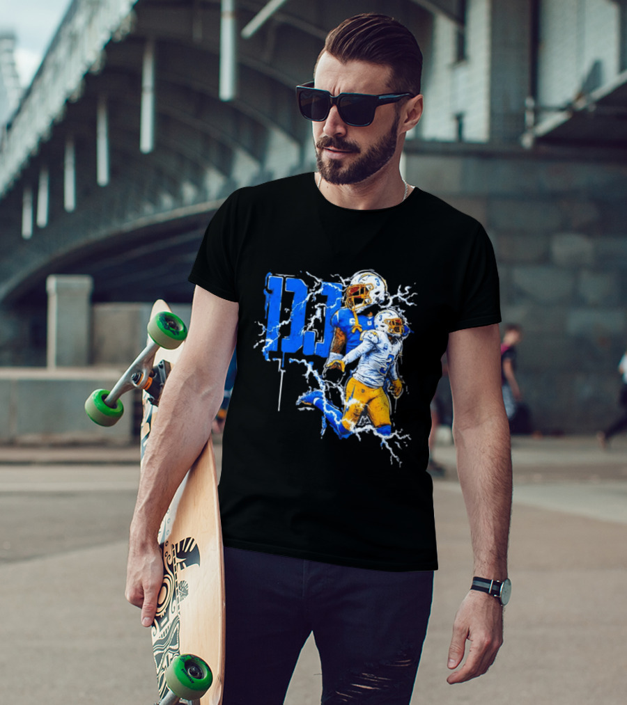 Derwin James Chargers Football Lightning DJ Bold Blue Yellow Action Splash T-Shirt