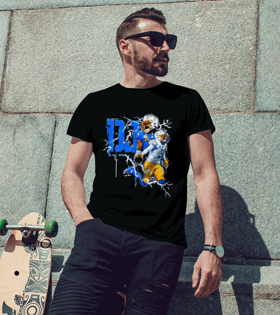 Derwin James Chargers Football Lightning DJ Bold Blue Yellow Action Splash T-Shirt