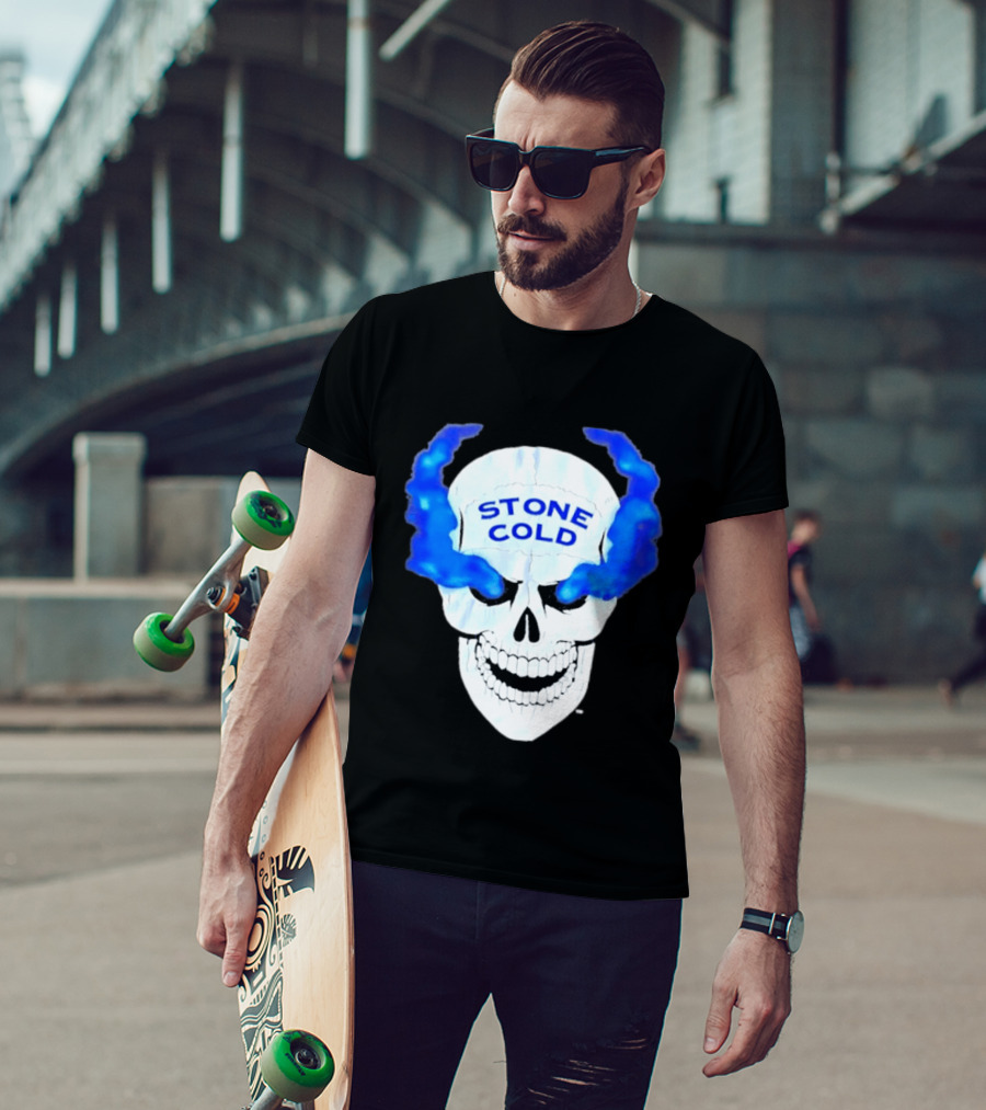Stone Cold Skull WWE Wrestling Iconic Blue Flames T-Shirt