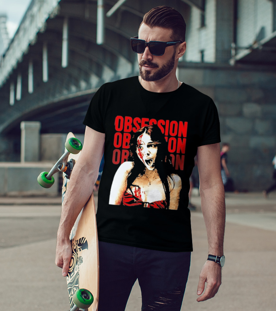 Obsession Screaming Woman Bloody Top Repeated T-Shirt