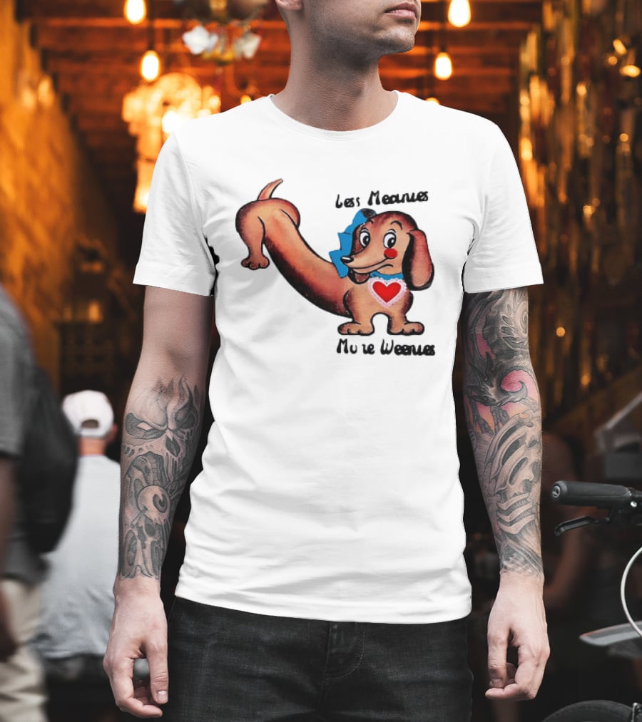 Less Meanies More Weenies Cute Dachshund With Heart And Bow T-Shirt