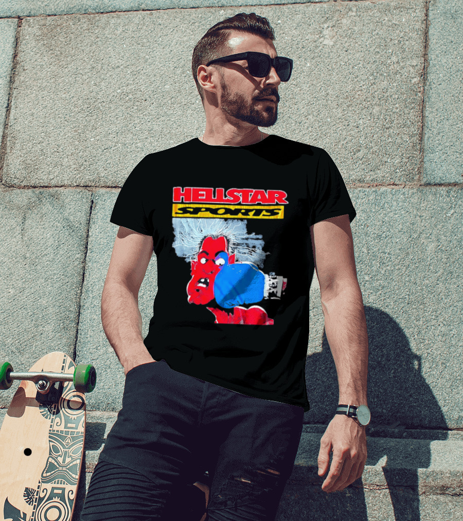 HELLSTAR SPORTS Punching Devil Cartoon Boxing Blue Glove T-Shirt