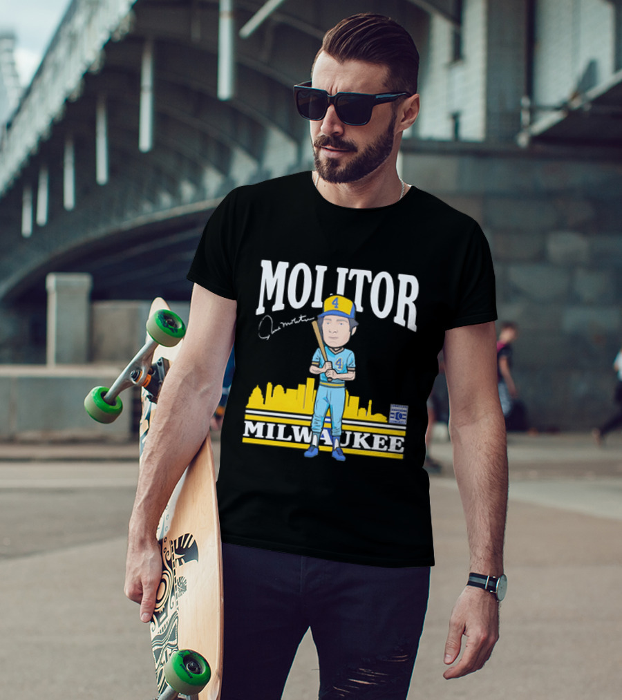 Paul Molitor Milwaukee Brewers Hall Of Fame 4 Caricature City Skyline T-Shirt