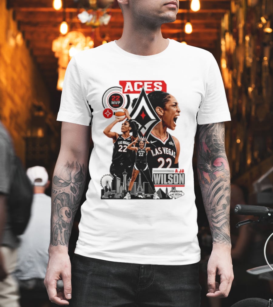 Las Vegas Aces A'ja Wilson 22 MVP Skyline Basketball T-Shirt
