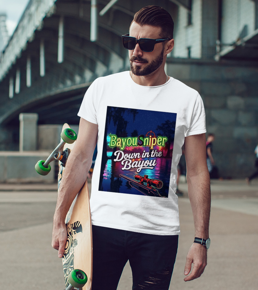 Bayou Sniper Down In The Bayou Retro Night Scene T-Shirt