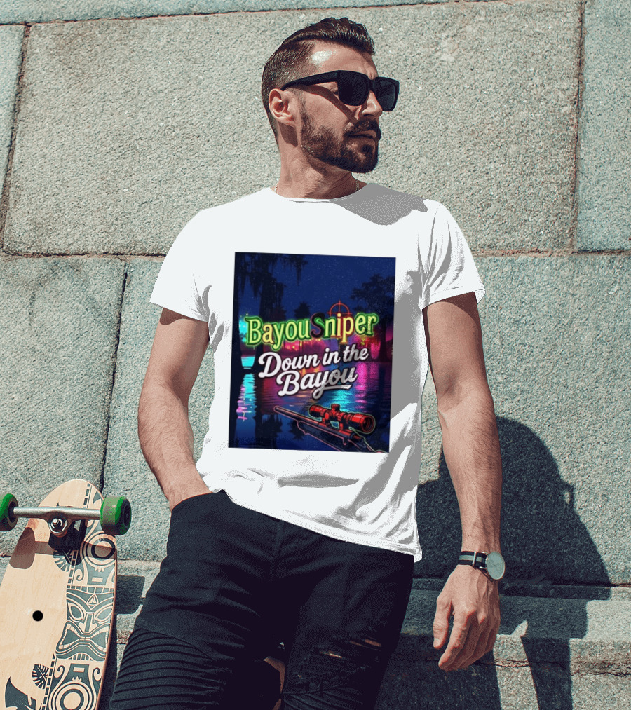 Bayou Sniper Down In The Bayou Retro Night Scene T-Shirt