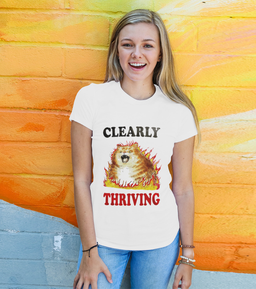 Clearly Thriving Fat Orange Tabby Cat Flames T-Shirt