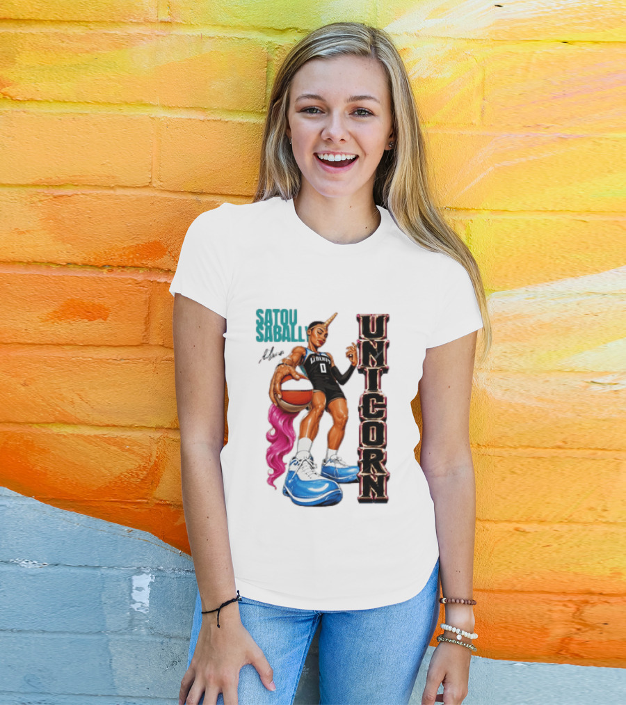 Satou Sabally New York Liberty Unicorn Basketball Player With Ball T-Shirt