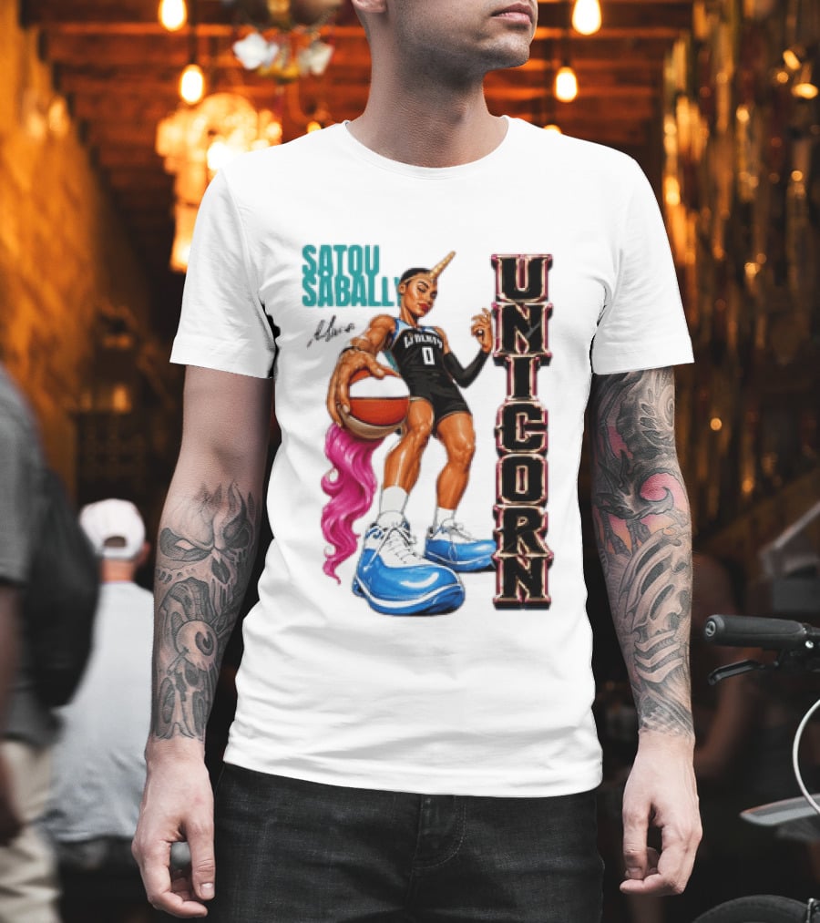 Satou Sabally New York Liberty Unicorn Basketball Player With Ball T-Shirt