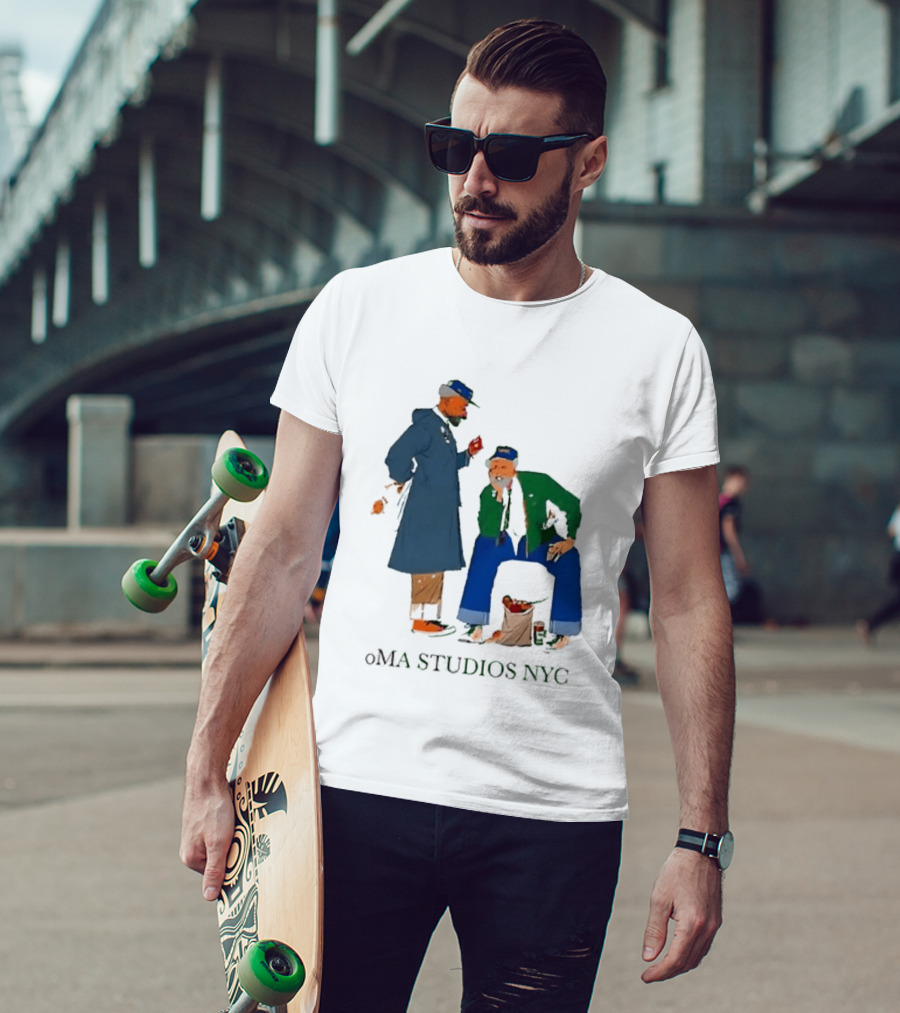 OMA Studios NYC Old Men Friends Talking Together In The Street Casual Street Scene T-Shirt