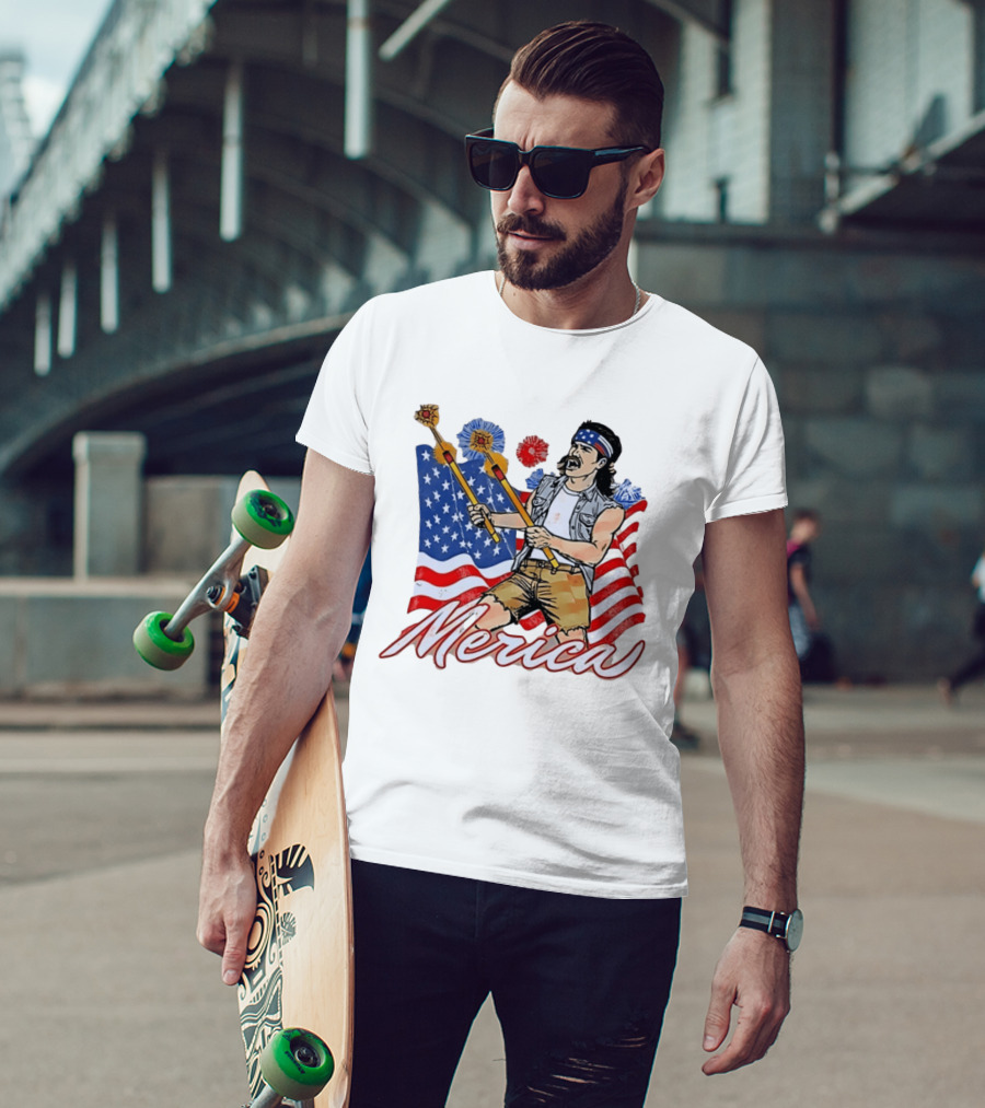 Patriotic Merica Man With Fireworks And American Flag T-Shirt