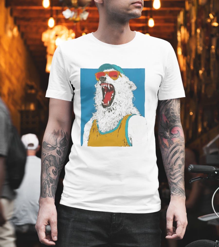 Polar Bear Wearing Sunglasses And Cap In Yellow Roaring T-Shirt