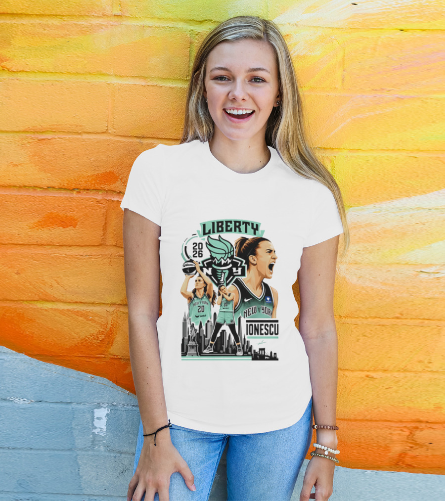 New York Liberty 2026 Sabrina Ionescu 20 Basketball Skyline T-Shirt