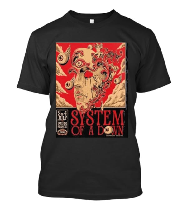 System Of A Down Paris France 2026 Surreal Art Eye Motif July 2 And 4 Concert Stade De France T-Shirt