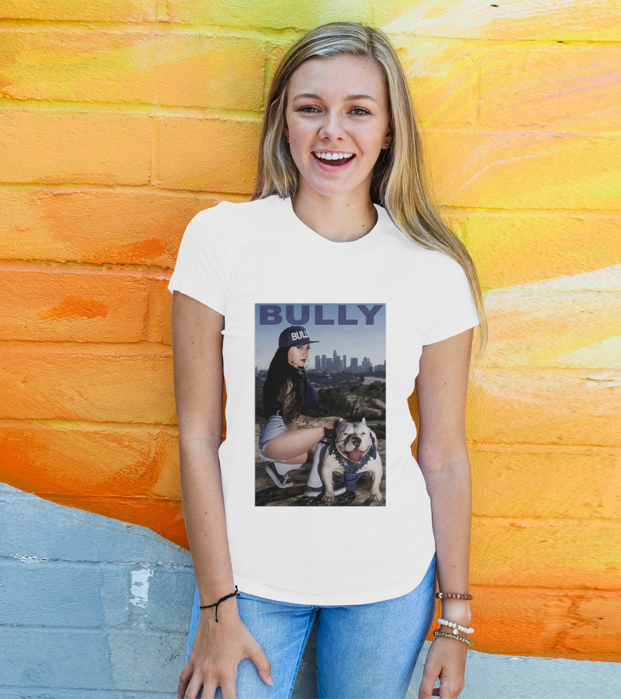 Bully Lifestyle Woman Squatting With Dog Cityscape T-Shirt