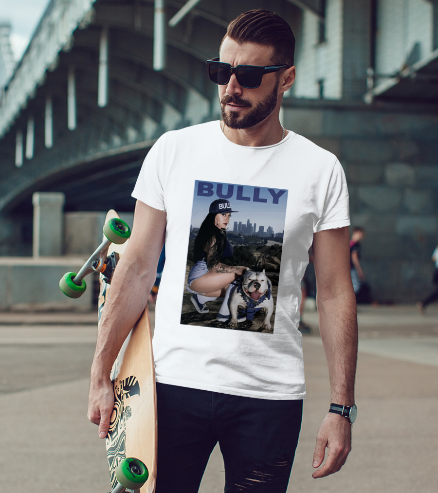 Bully Lifestyle Woman Squatting With Dog Cityscape T-Shirt