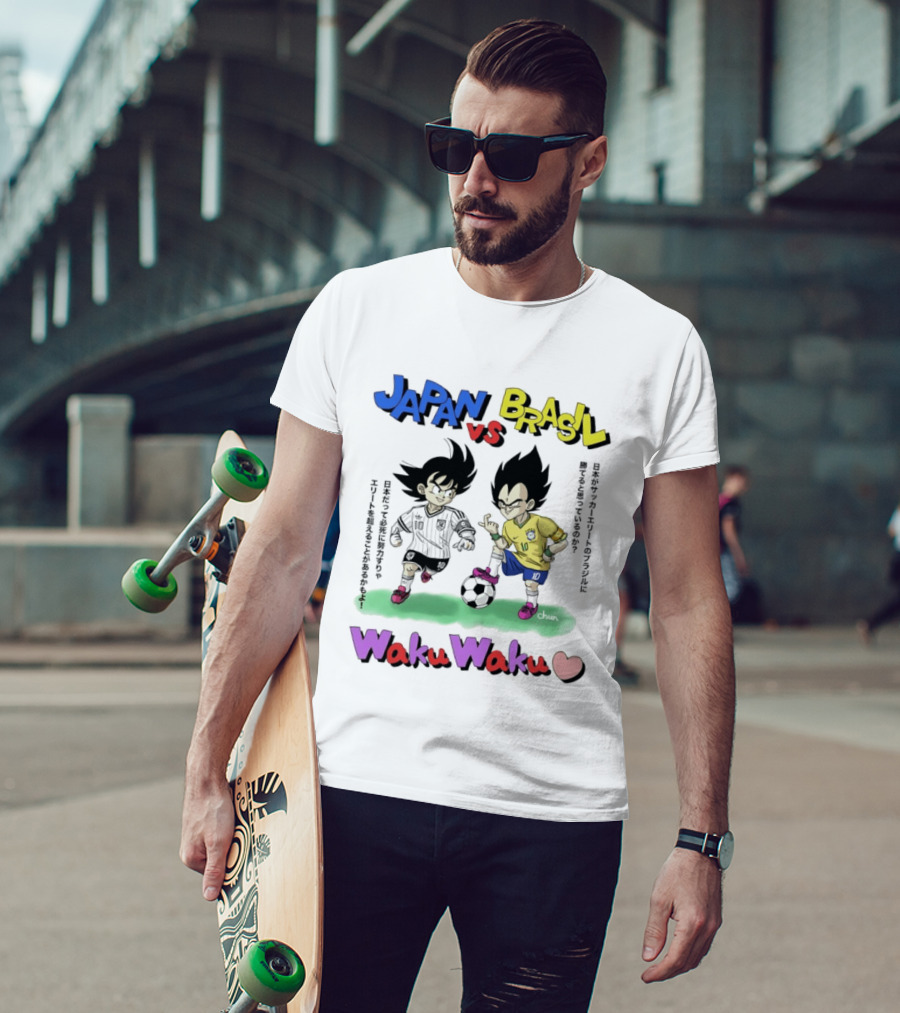 Japan Vs Brasil Goku Vegeta National Teams Waku Waku Soccer Match T-Shirt