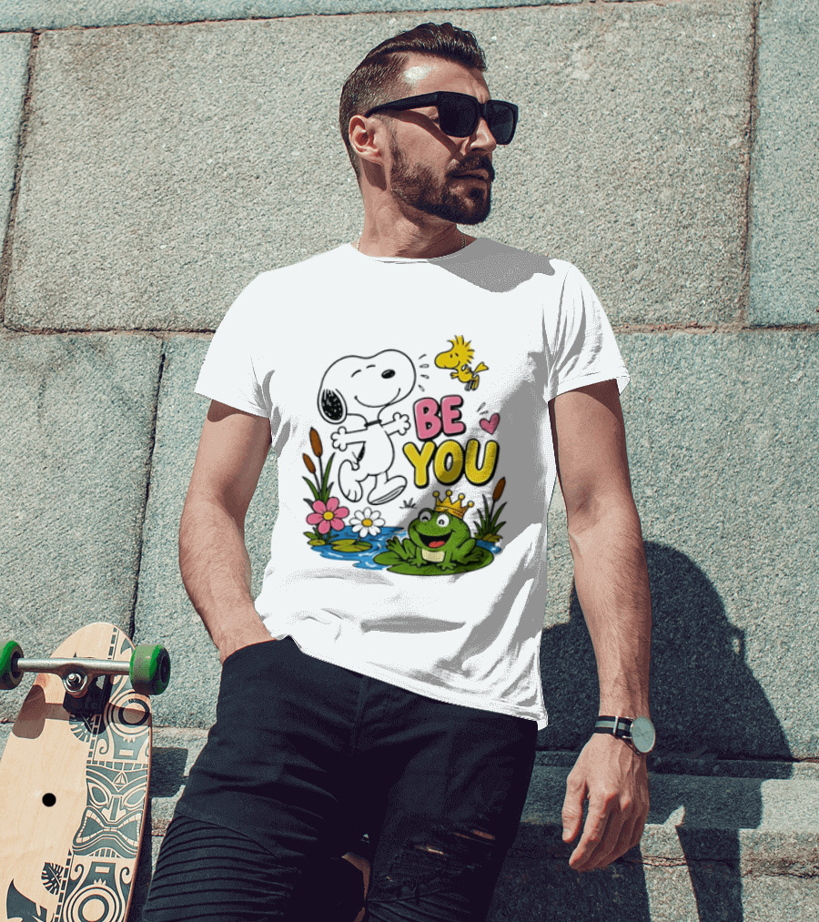 Snoopy And Woodstock Be You Frog Watercolor Flowers T-Shirt