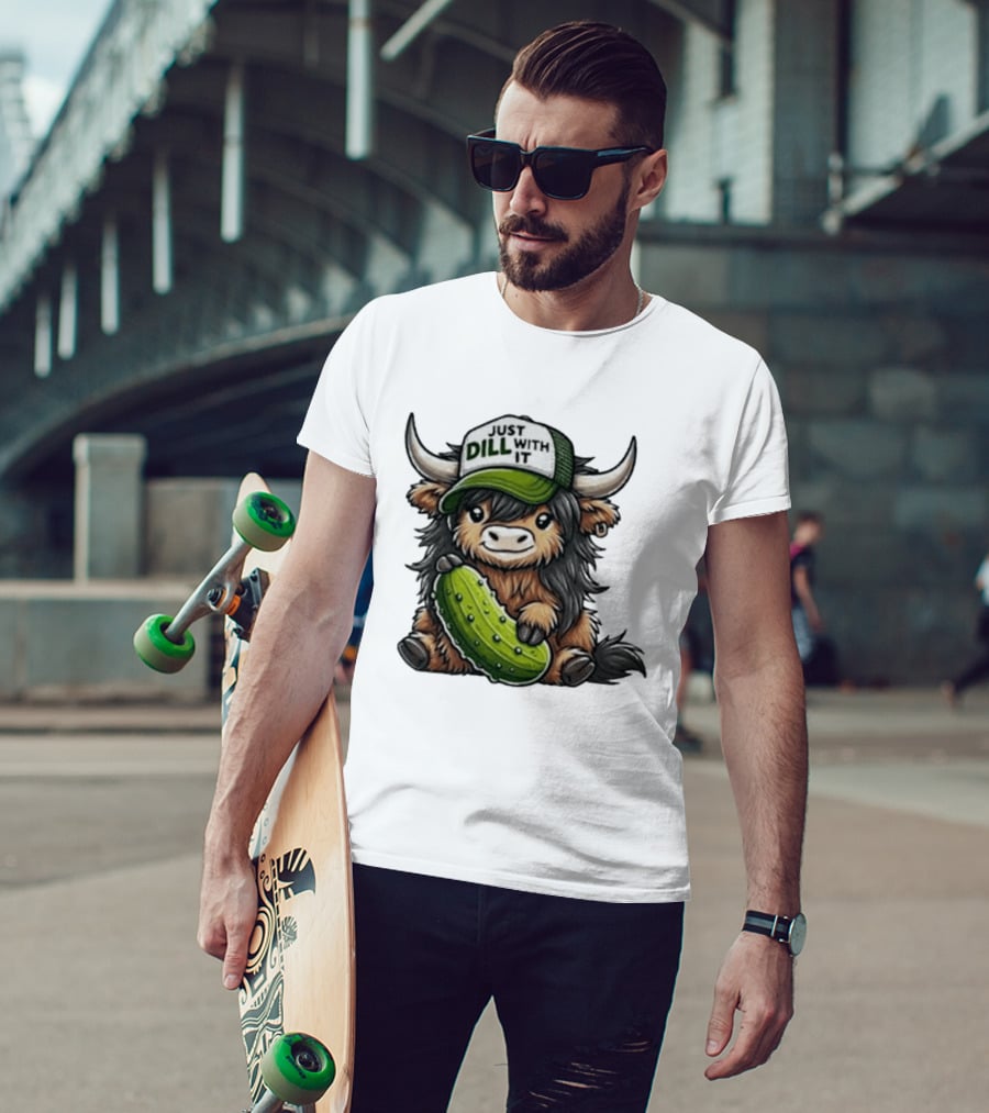Highland Cow Just Dill With It Pickle Hat T-Shirt