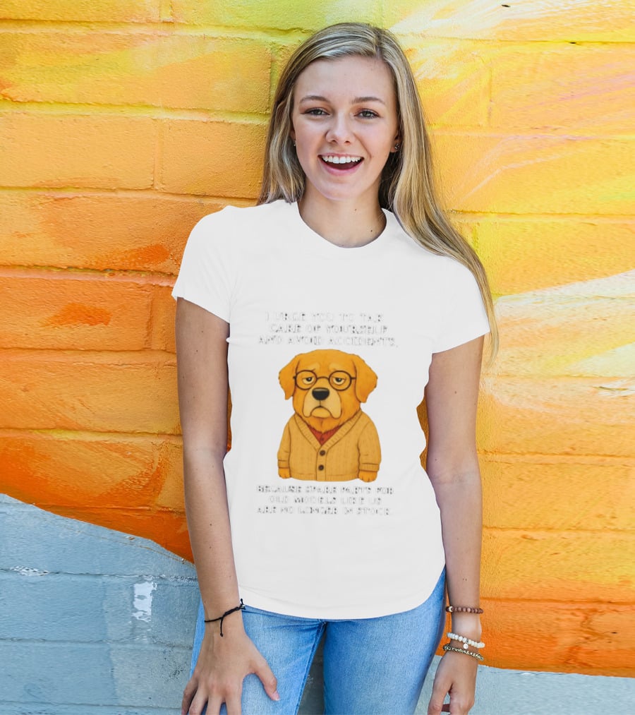 Elderly Golden Retriever Warns To Avoid Accidents Spare Parts For Old Models Not In Stock T-Shirt