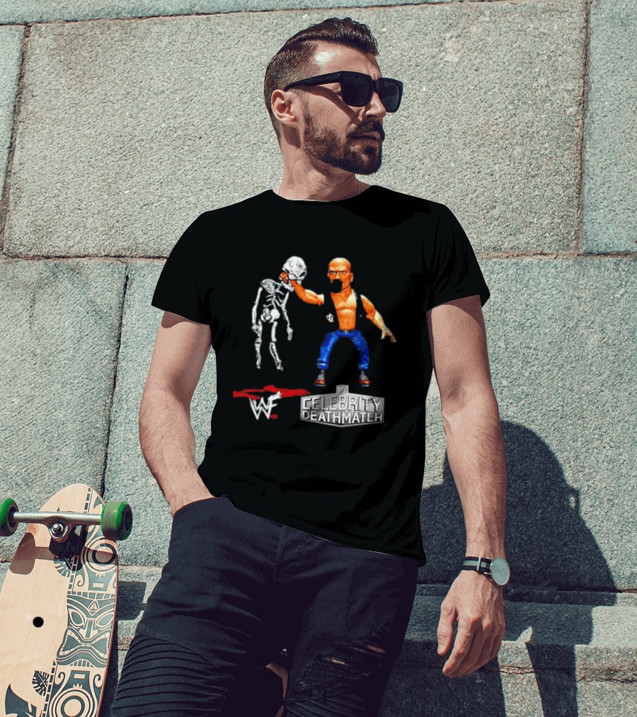 Stone Cold Steve Austin Holding Skeleton WWF MTV Celebrity Deathmatch T-Shirt