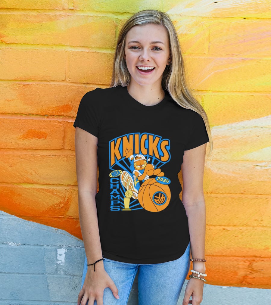Knicks NBA Champs 2026 Orange Cat Basketball T-Shirt