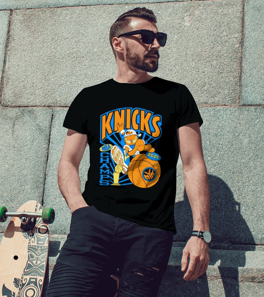 Knicks NBA Champs 2026 Orange Cat Basketball T-Shirt