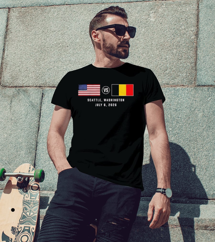 USA Vs Belgium Seattle Washington July 6 2026 American And Belgian Flags T-Shirt