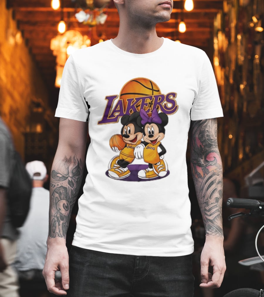 Mickey Mouse Los Angeles Lakers Basketball Crossover With Minnie Mouse T-Shirt