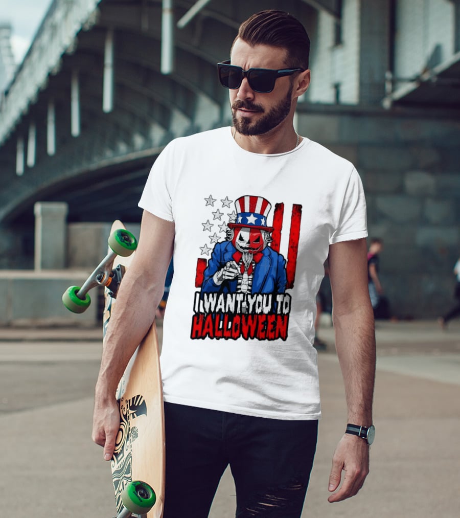 USA Patriotic Zombie Uncle Sam Pumpkin I Want You To Halloween T-Shirt