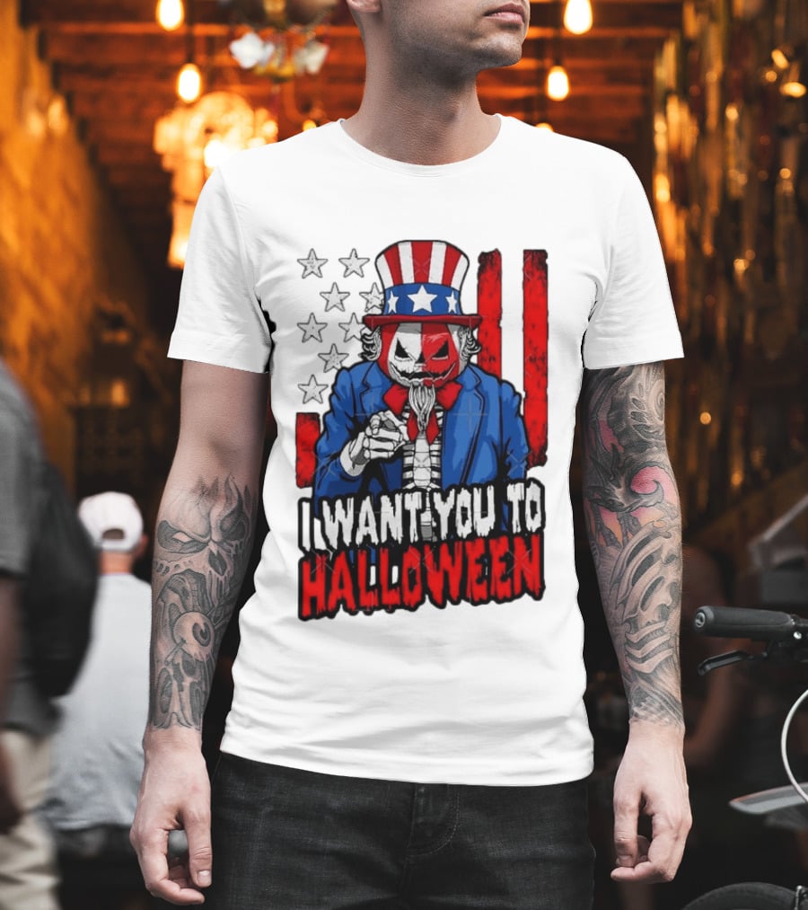 USA Patriotic Zombie Uncle Sam Pumpkin I Want You To Halloween T-Shirt